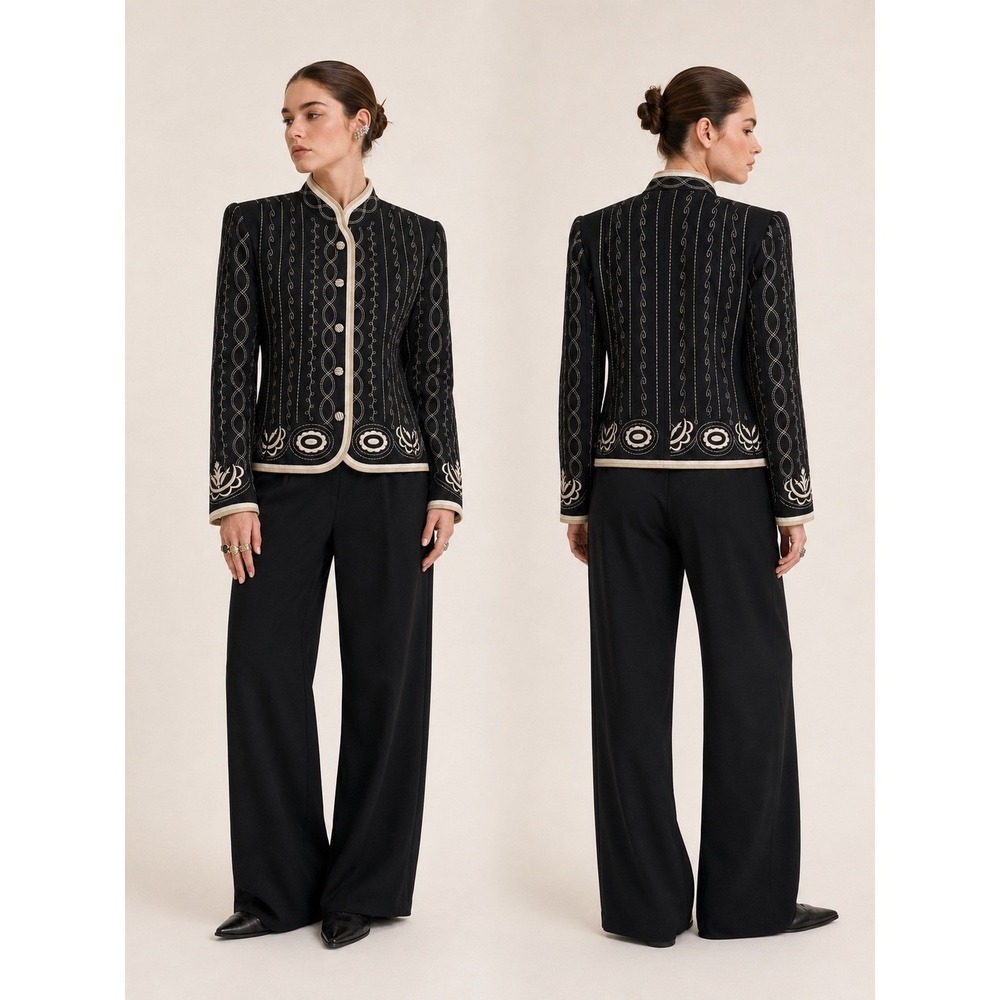 Joni B Embroidered Jacket Womens M Black Excellent Vintage Y2K Soutache Blazer